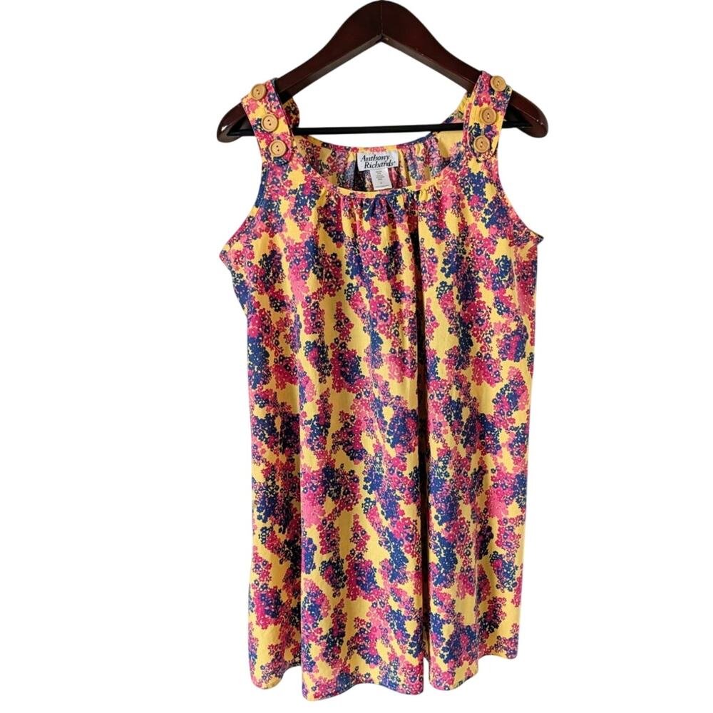 Anthony Richards Womens Large Yellow Floral Sleeveless Button Shoulder Dress